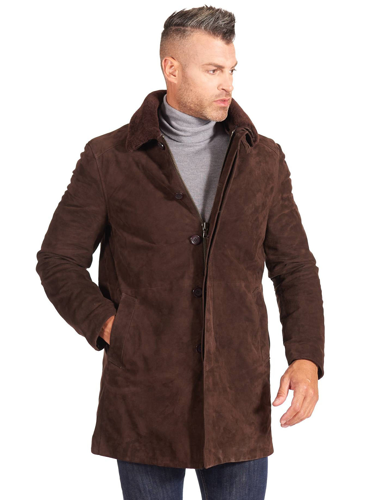 Brown Suede Leather Coat