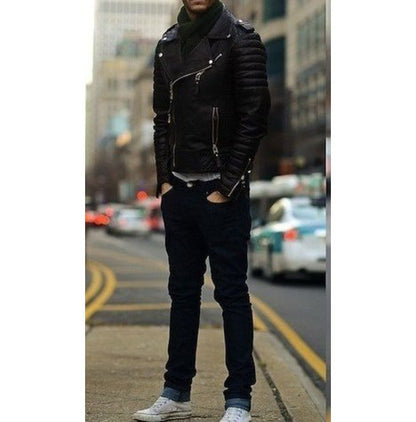 Biker Black Leather Jacket Men