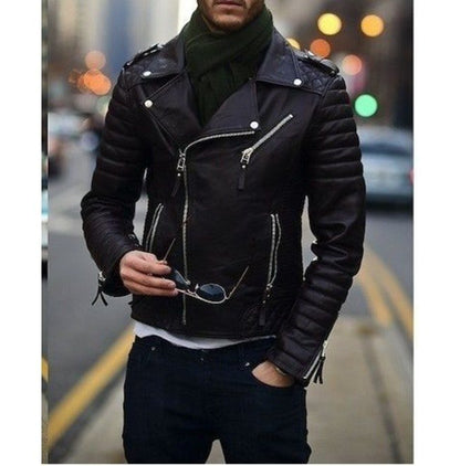 Biker Black Leather Jacket Men