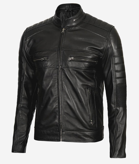 Mens Black Cafe Racer Leather Jacket