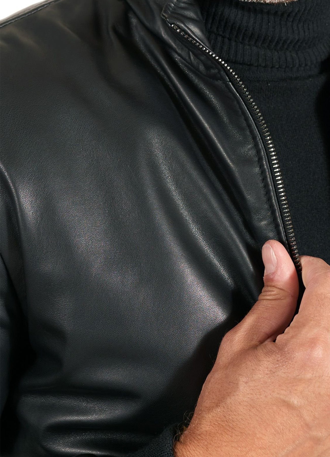 Biker Mens Black Smooth Leather Bomber Jacket