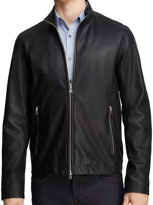 Mens Black Leather Sheep Skin Biker Jacket