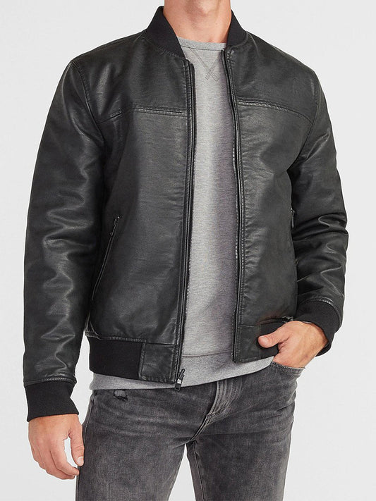 Black Vegan Leather Bomber Jacket