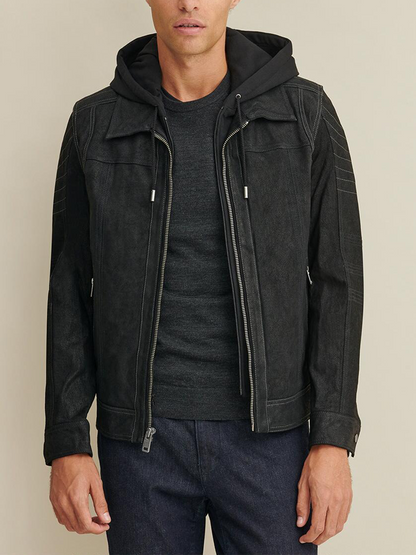 Mens Black Stylish Cotton Hooded Jacket