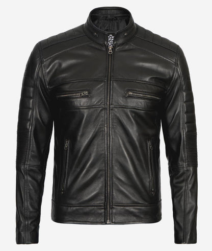 Mens Black Cafe Racer Leather Jacket