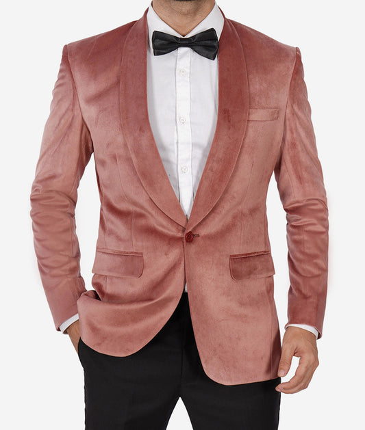 Mens Shawl Lapel Rose Pink Velvet Tuxedo Jacket