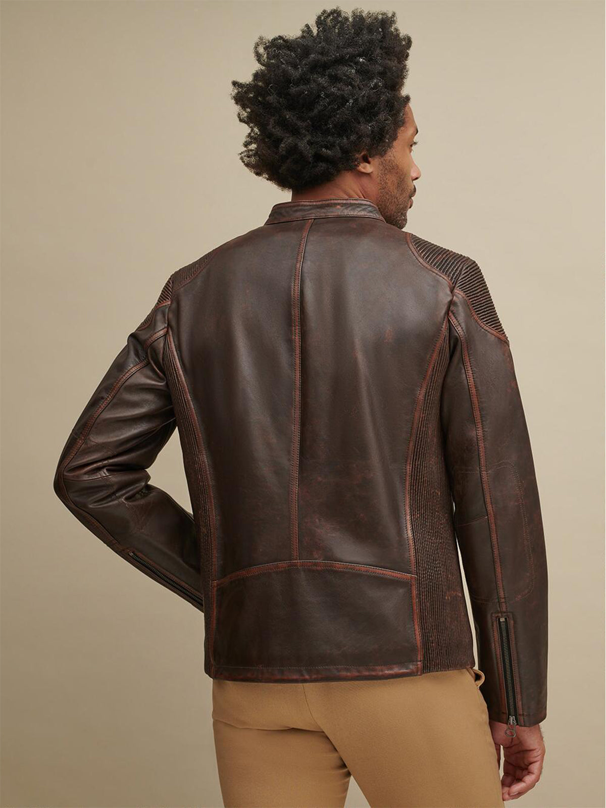 Mens Biker Brown Leather Jacket - Frozva