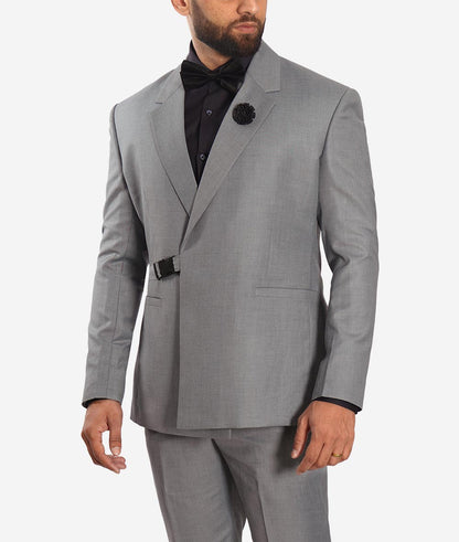 Men Two Piece Buckle Grey Suit