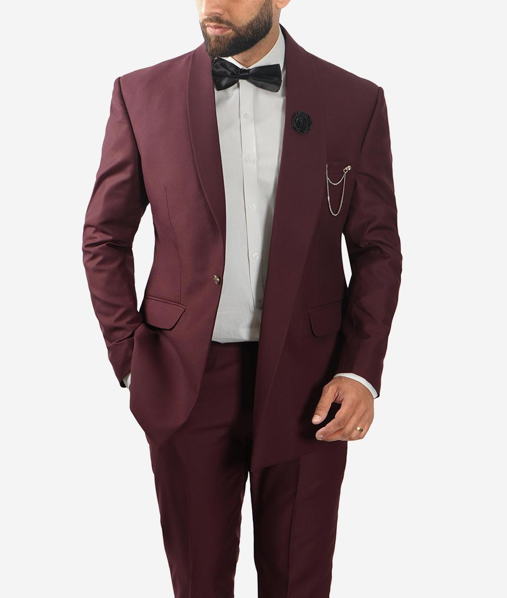 Mens Stanley Shawl Lapel Burgundy Suit