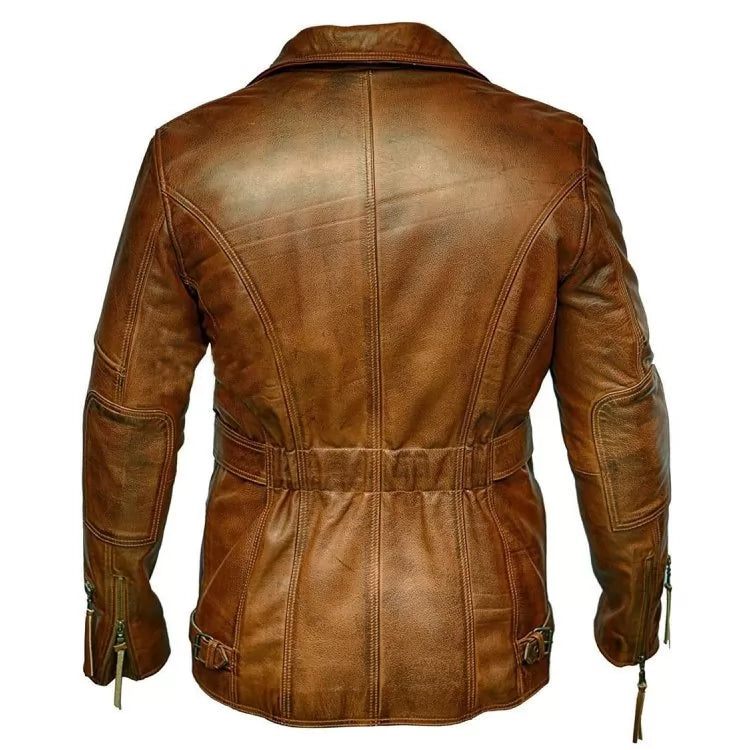 Men's Brown Ruffle Biker Coat Real Sheepskin Leather