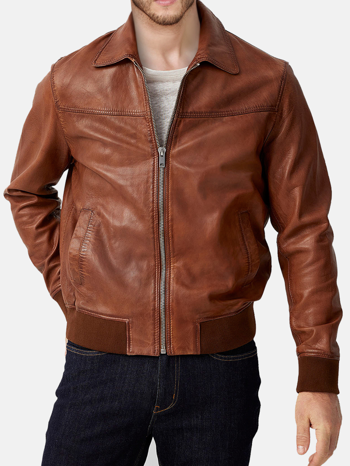 Mens Vintage Style Bomber Leather Biker Jacket - Frozva