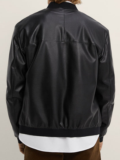 Mens Faux Leather Bomber Jacket - Frozva