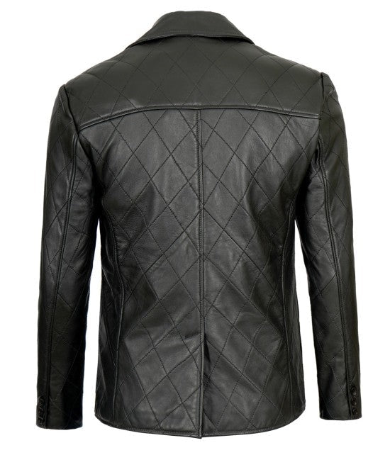 Men Black Quilted Leather Blazer