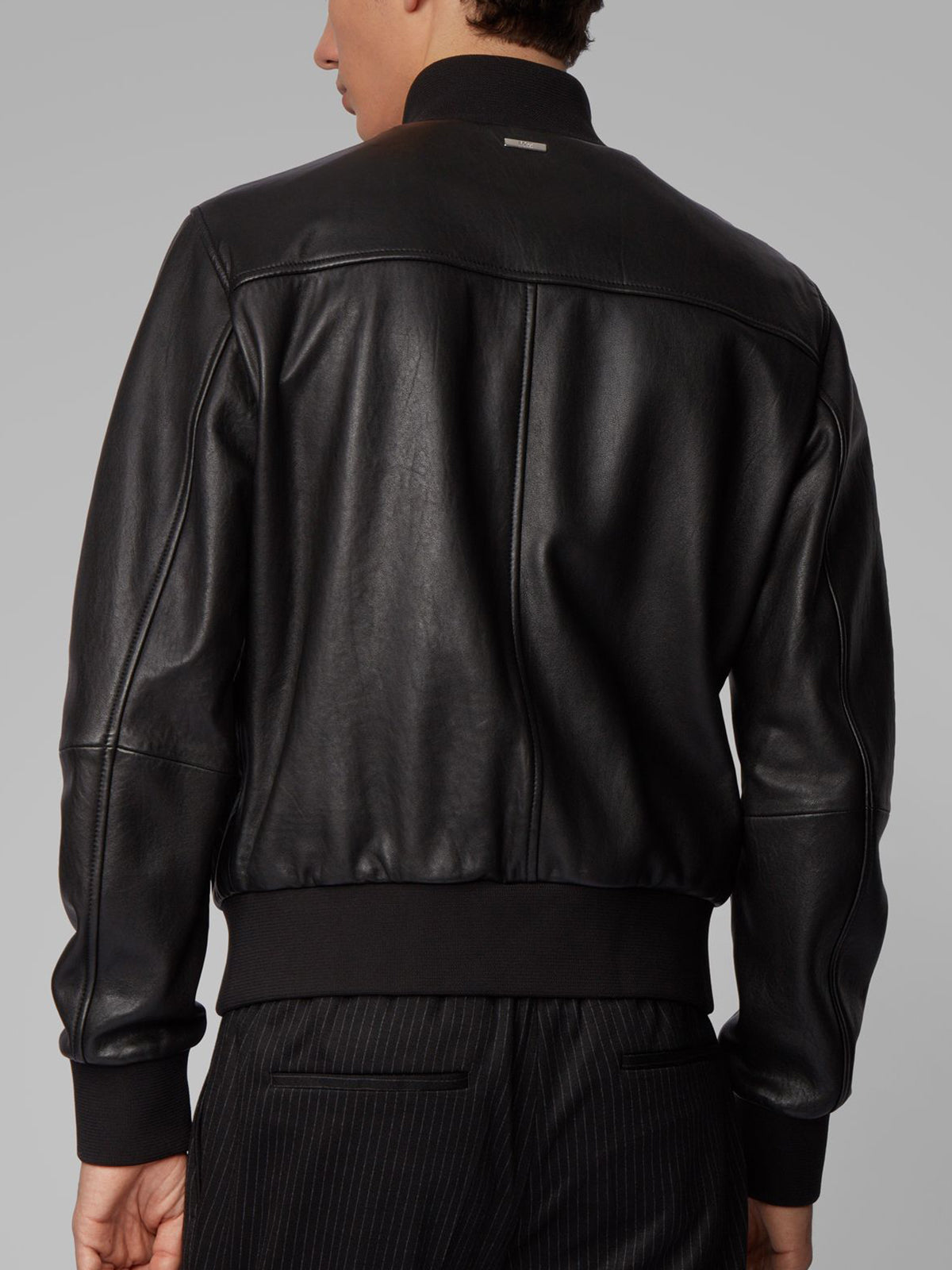 Real Lambskin Black Leather Jacket - Snap Collar Cafe Racer Style