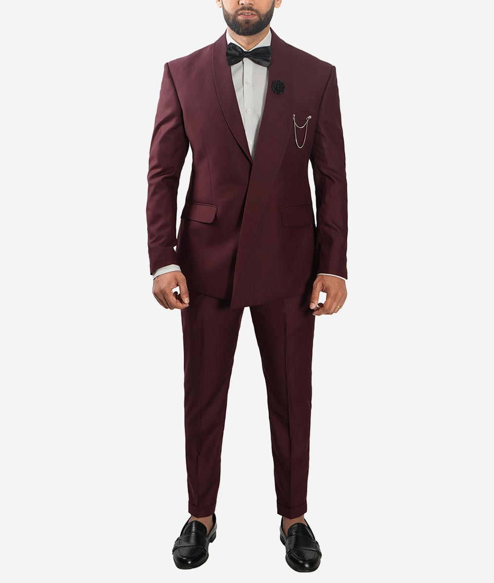 Mens Stanley Shawl Lapel Burgundy Suit