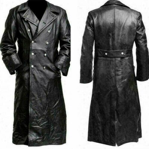 MENS WW2 MAJOR MILITARY STYLISH LEATHER LONG COAT