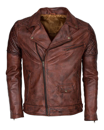 Men's Distressed Brown Biker Genuine Leather Jacket