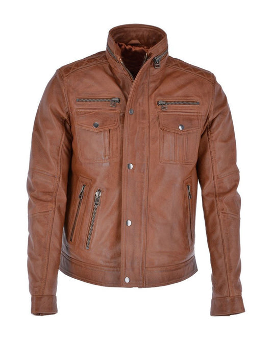 Men's Seven Pockets Biker Leather Jacket