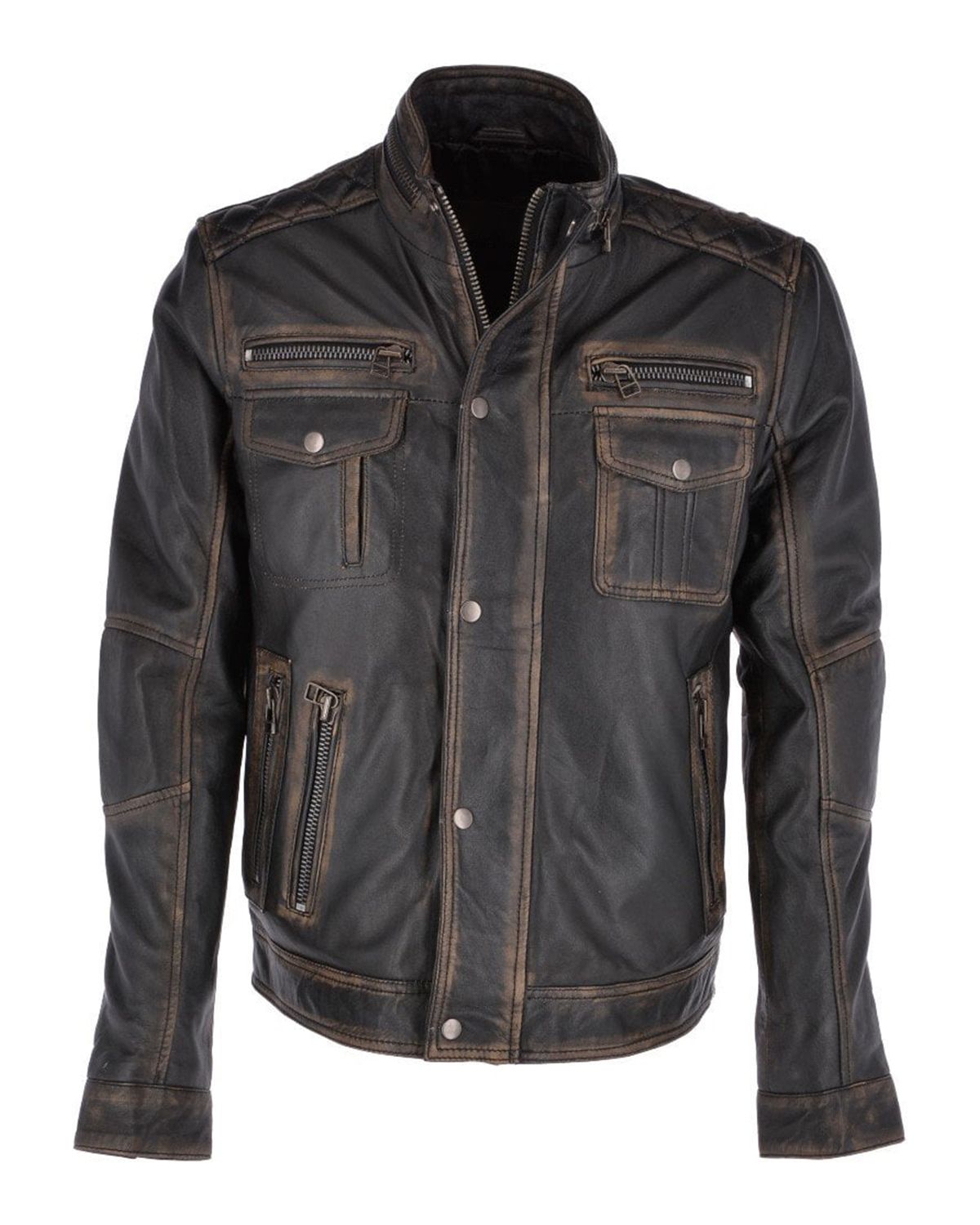 Men's Seven Pockets Biker Leather Jacket