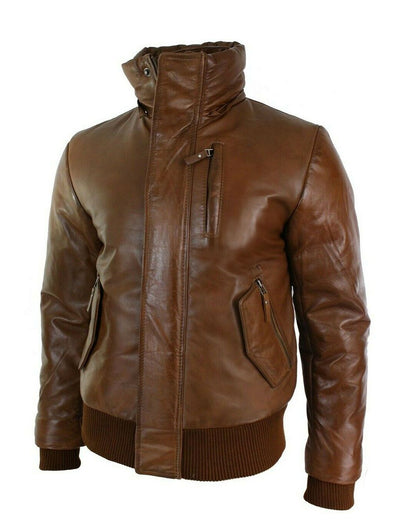 Men's Brown Hooded Bomber Leather Jacket