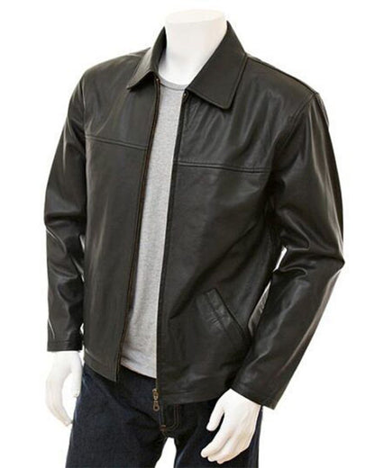 Men's Shirt collar Style Real Biker Leather Jacket