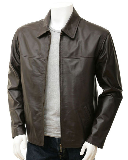 Men's Shirt collar Style Real Biker Leather Jacket