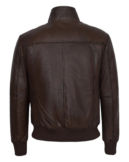 Men's Quilted Brown Bomber Leather Jacket