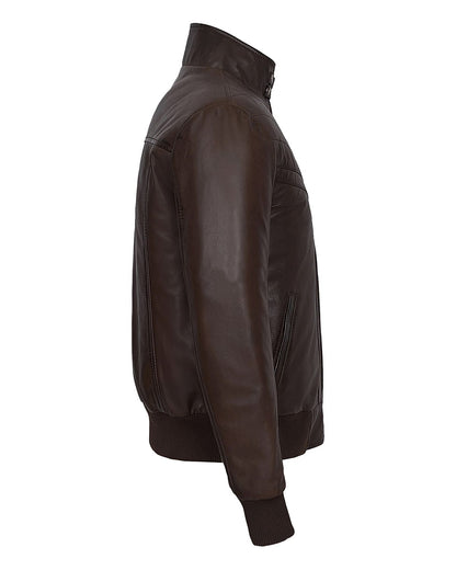 Men's Quilted Brown Bomber Leather Jacket