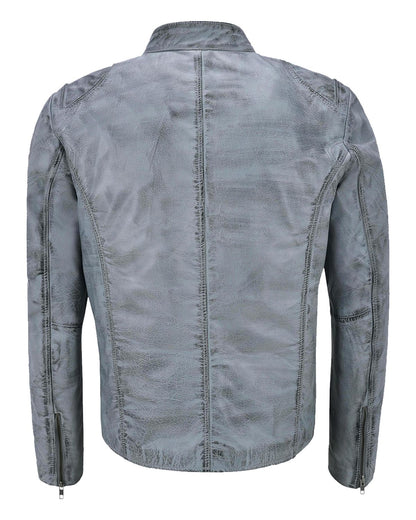 Men's Distressed Light Blue Biker Leather Jacket