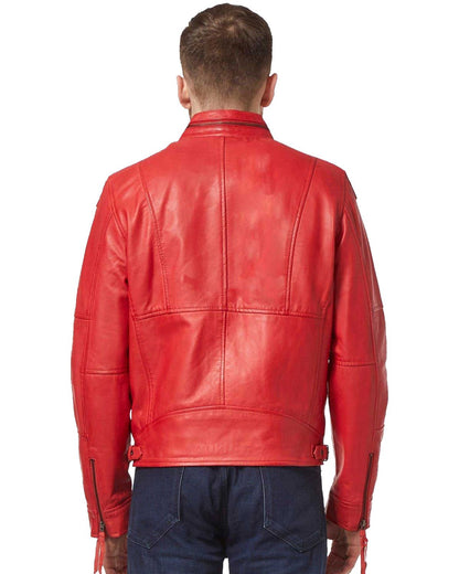 Men's Classic Red Biker Real Leather Jacket