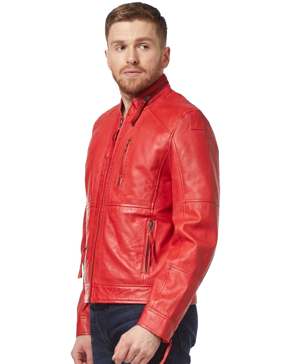 Men's Classic Red Biker Real Leather Jacket