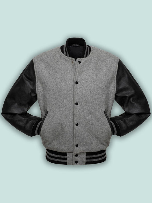 Grey Stylish Black Varsity Jacket – Frozva