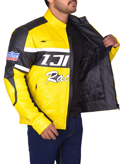 Black & Yellow Biker Real Leather Jacket – Frozva