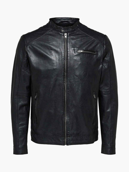 Classic Biker Puar Leather Jacket For Men