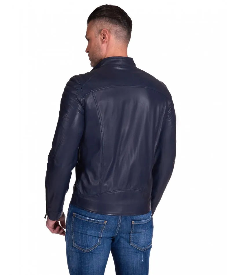 Quilted Blue Motorcycle Leather Jacket