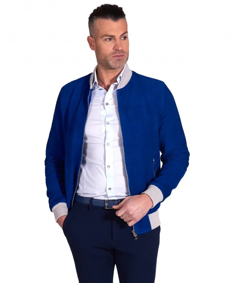 Men's Highstreet Blue Suede Leather Jacket