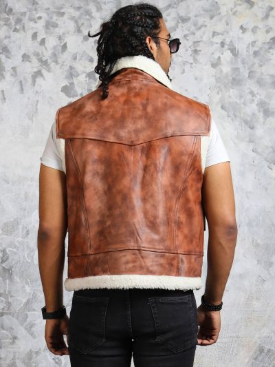 Brown Real Leather Vest For Mens