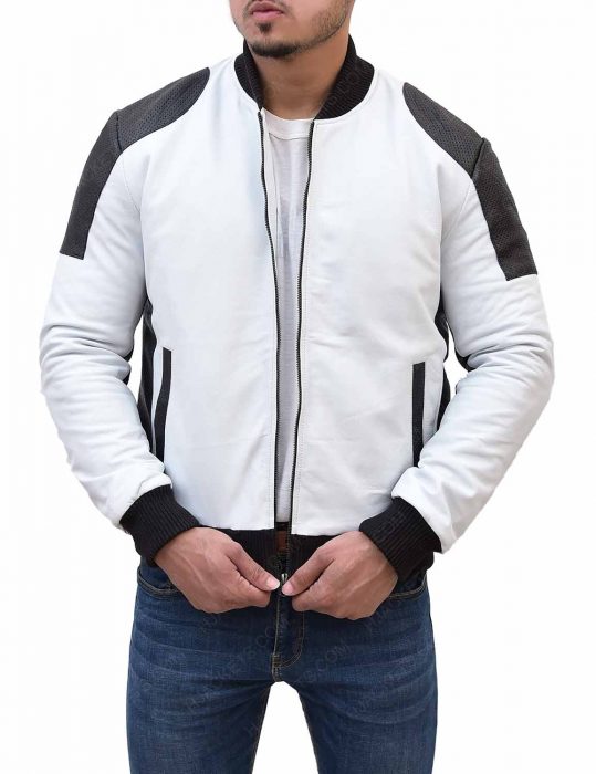 Men Black and White Moto Jacket