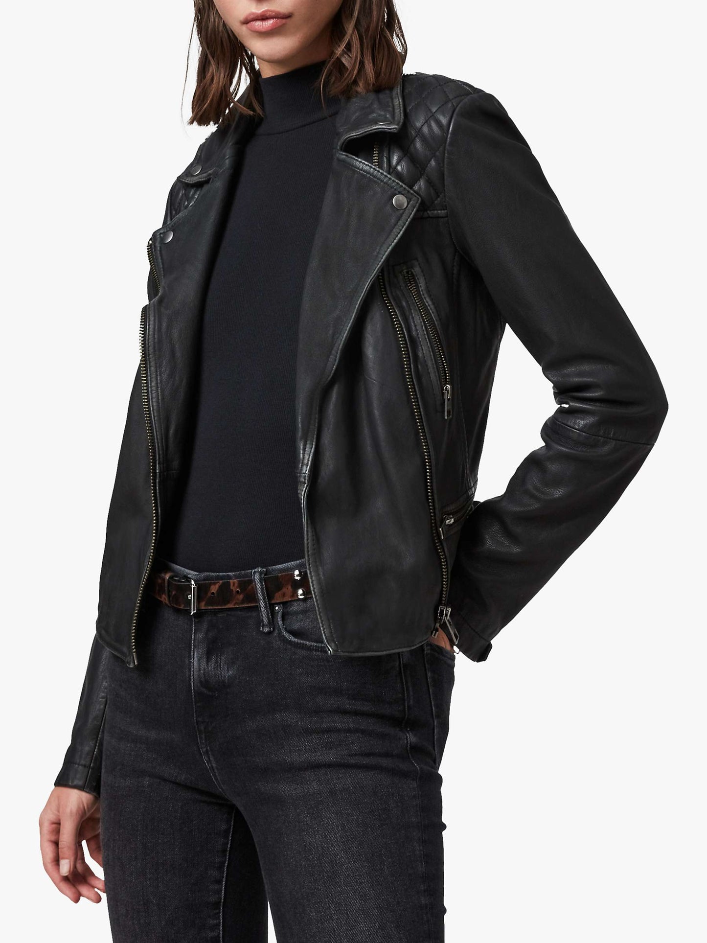 Womens Leather Cargo Biker Jacket