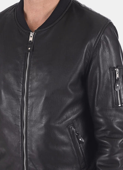 Mens Black Bomber Ink Leather Jacket